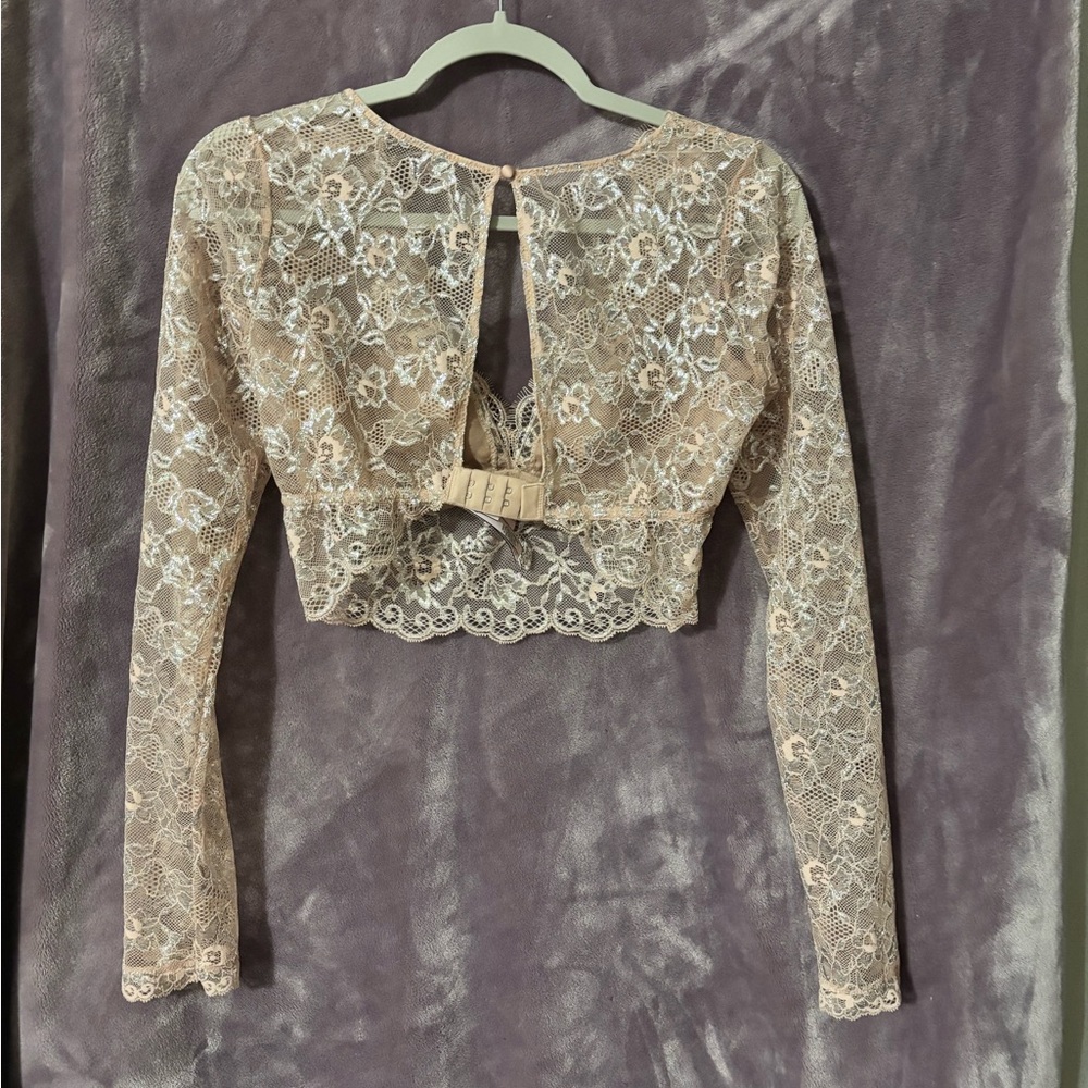 VTG Angel Victoria's Secret Lace Crop Top - Beige Size Small - Picture 2 of 7